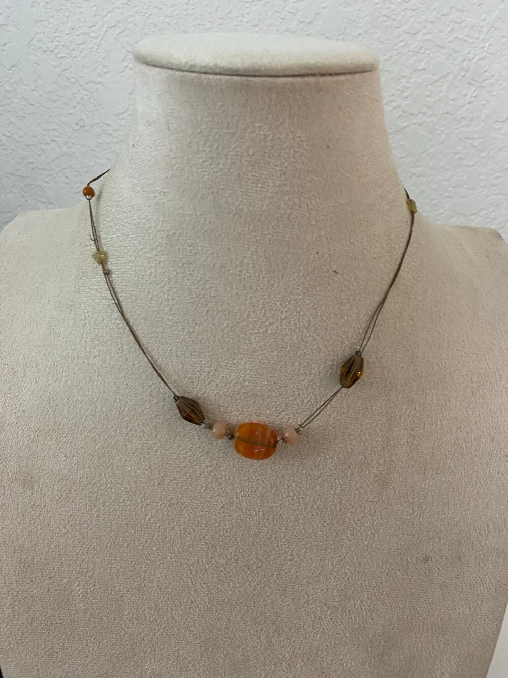 Vintage Wire Necklace with Orange Bead Focal - Y2K Retro